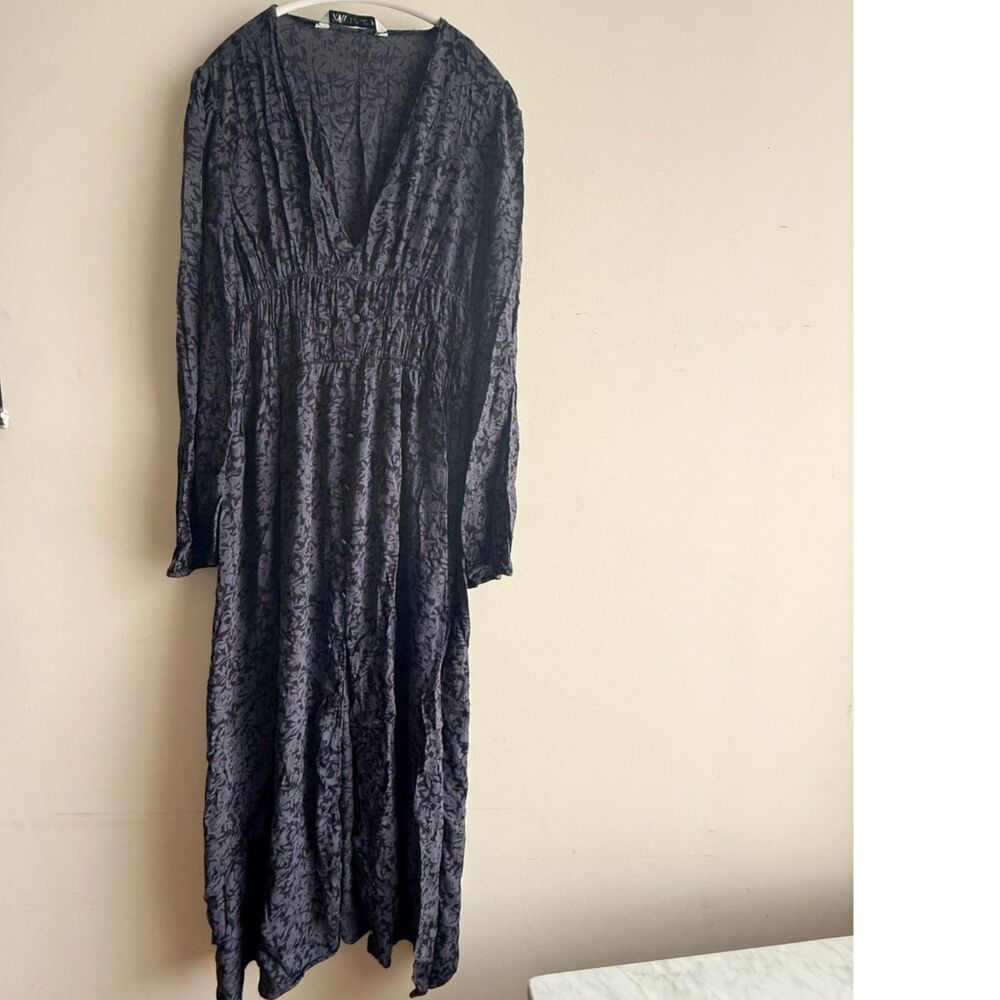 Zara Grey & Black Floral Flowy Maxi Dress (L)